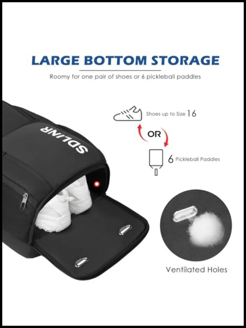 Large Pickleball Backpack Fits 4+ Paddles, Separate Shoe Compartment,